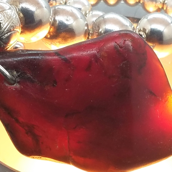 VNTG OLD PAWN AMBER & STERLING NECKLACE - Picture 2 of 8